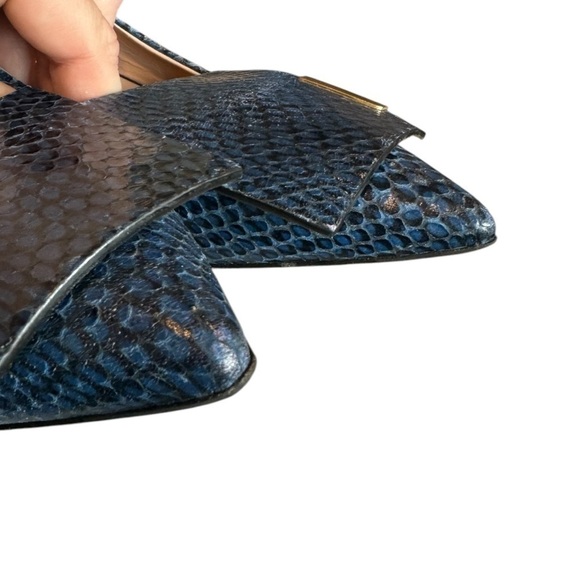 Bells & Becks Allegra Navy 37 6.5 Blue Pointed Toe Leather Flats Shoes - Picture 3 of 6